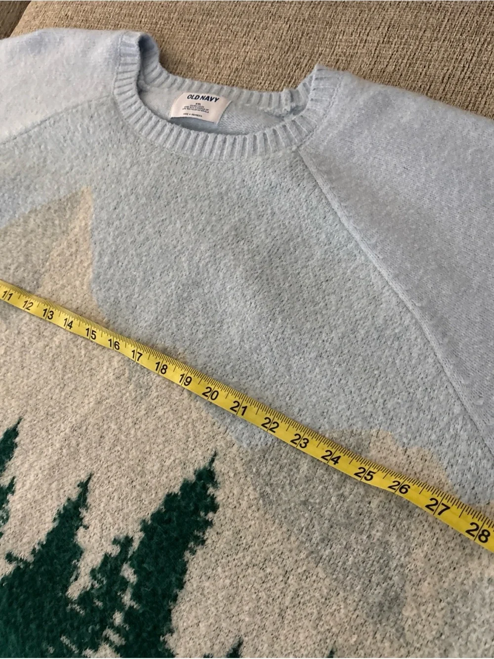 Sz XXL Old Navy Light Blue Scenic Forest Christmas vibes Crewneck Sweater used - Picture 13 of 15